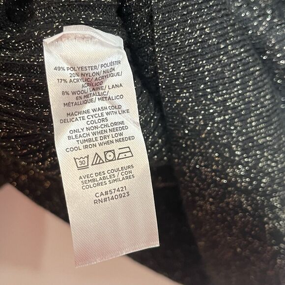 LOFT Metallic Ribbed Sweater Black Women’s XS Bishop Sleeve Sparkly Crewneck - Picture 5 of 6